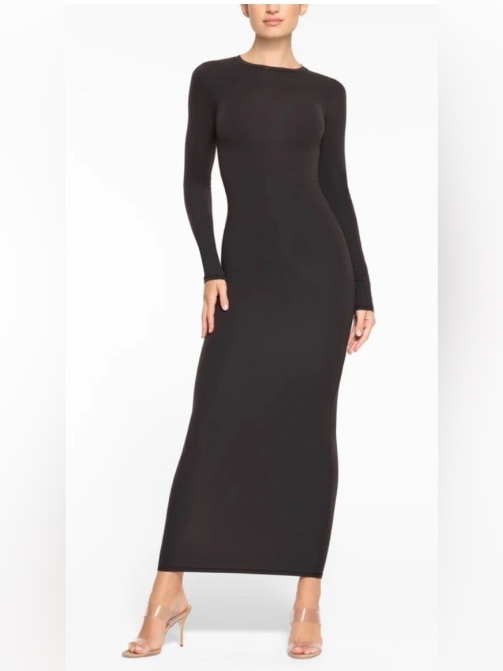 Skims Fits Everybody long sleeve maxi dress in color onyx size M